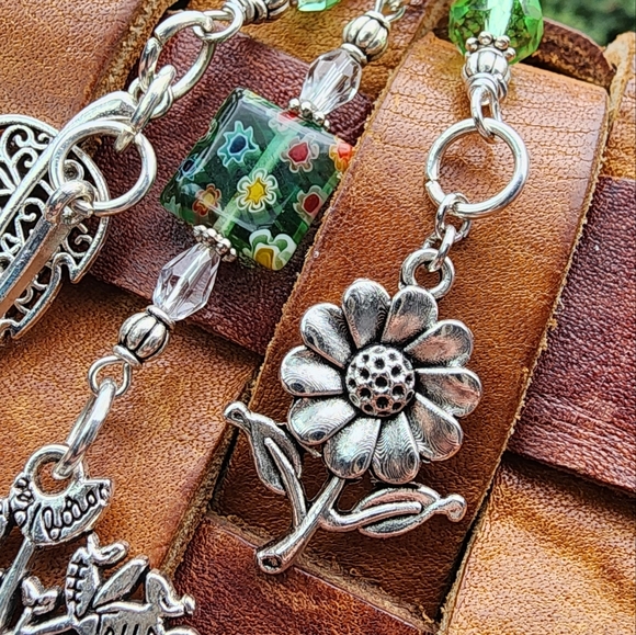 Green Crystal Beaded Tree of Life Bag Clip Purse Leaf Keychain Daisy Pursecharm - Picture 7 of 16